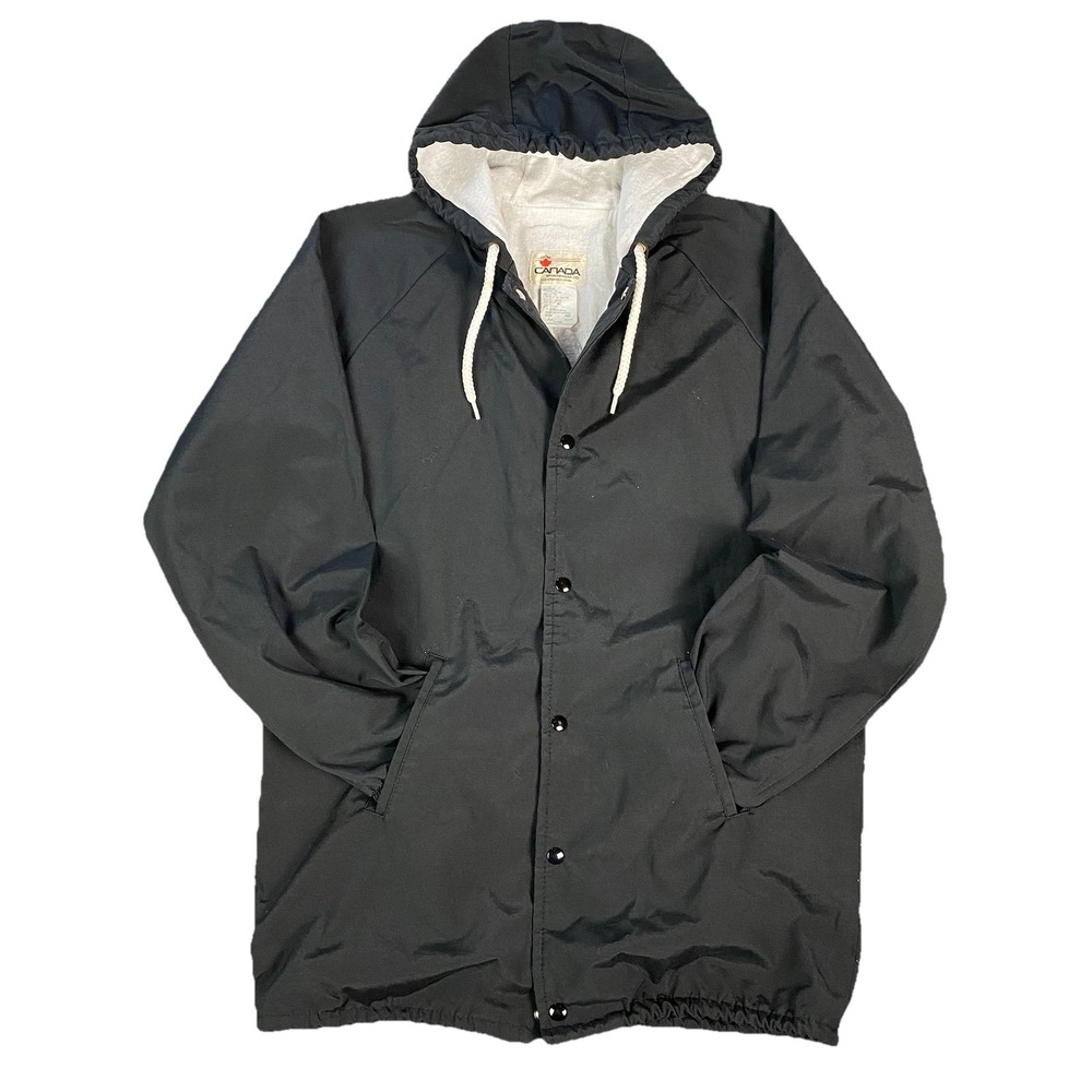 Vintage Canada Sportswear Mens Hooded Coach Jacket Lined M Black Hockey Rink